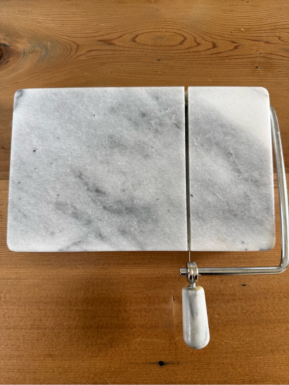 Marble Cheese Board with Wire Cutter - White Marble